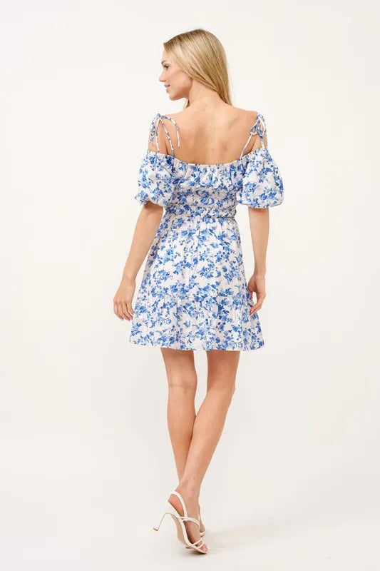 And The Why Off Shoulder Bubble Sleeve Dress