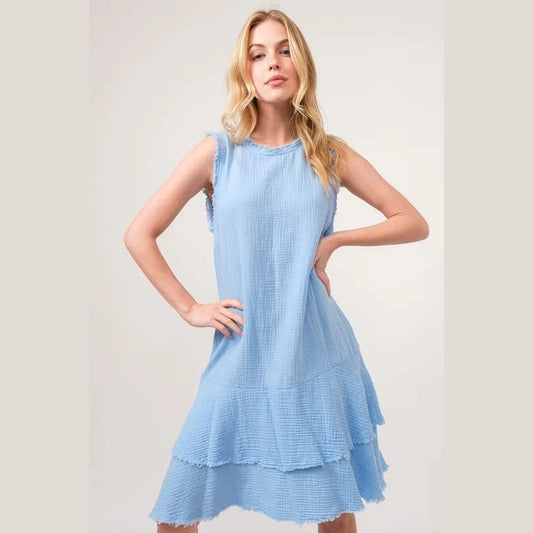 And The Why Washed Fringe Detail Tiered Dress