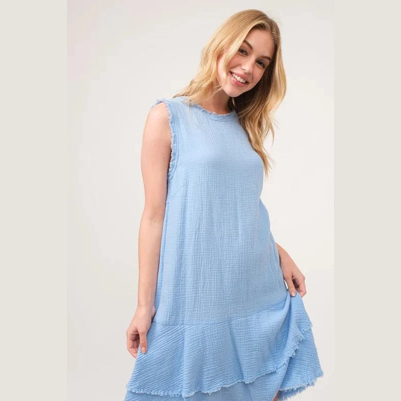 And The Why Washed Fringe Detail Tiered Dress