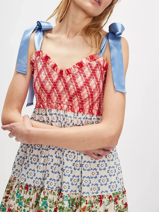 Boho Dream, Printed V-Neck Tie Shoulder Cami Dress