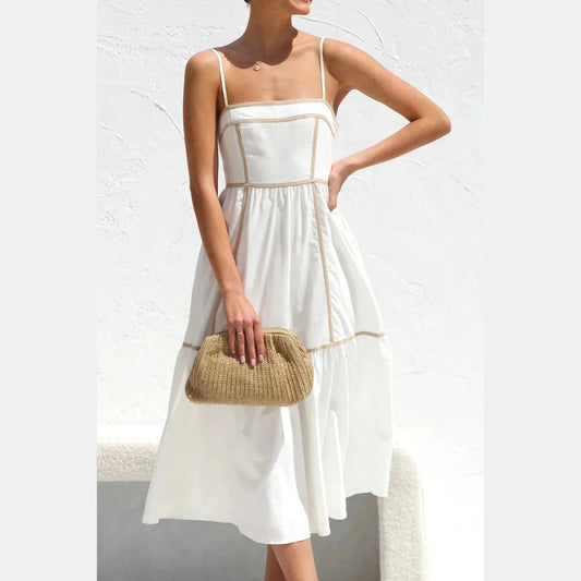 Contrast Trim Square Neck Midi Cami Dress