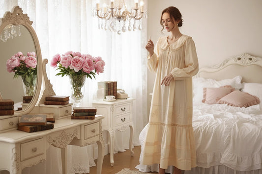 Diana 100% Cotton Full Sleeves Sleepwear Vintage Apricot Long