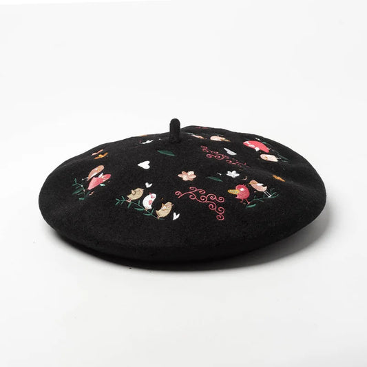 Embroidered Beret Wool Hat