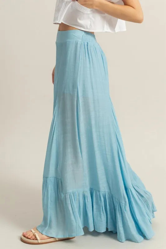 HYFVE High-Waist Ruffle Flared Wide Leg Pants