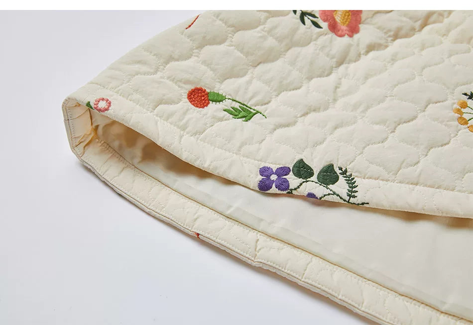 Sweet Jane Embroidery Cotton Padded Coat Skirt set