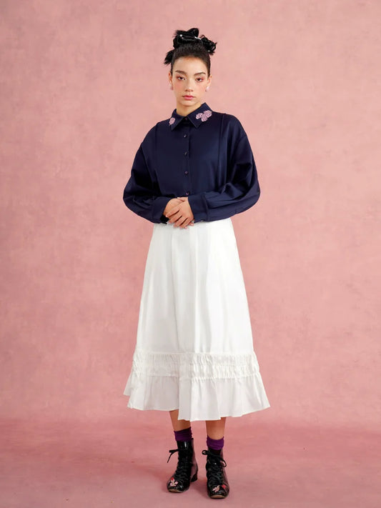 Vintage Dream Elegant Pleated Flowing White Skirt