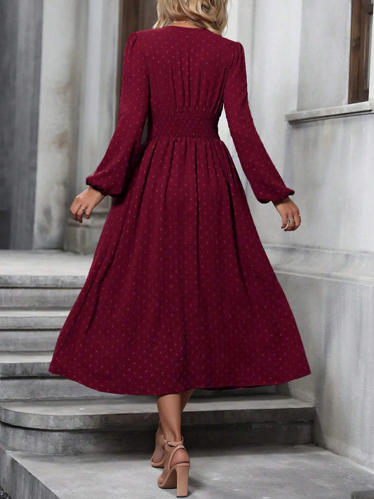 2025 Autumn Maxi Long Dress Women Elegant Party Dresses Female Long Sleeve V Neck Waist Dress For Women Vestidos Robes