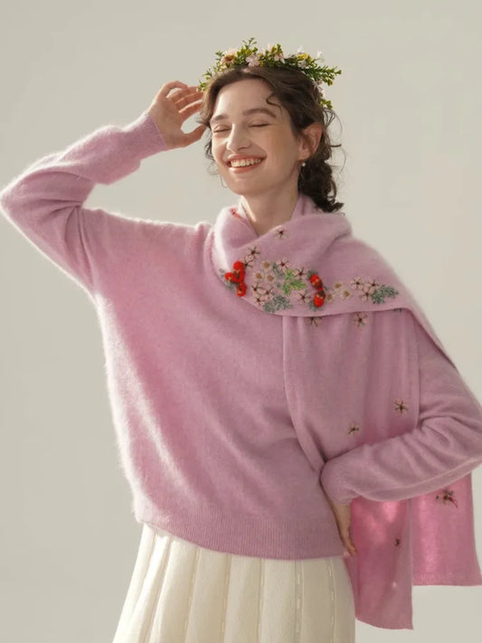 Annette Cashmere Sweater & Scarf Set, Purple