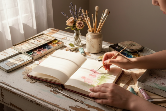 Medium Handmade Creative Journal, Watercolour Paper and Carry Bag 6x8”