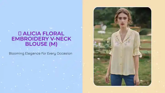 🌸 Alicia Floral Embroidery V-Neck Blouse (M) by@Outfy