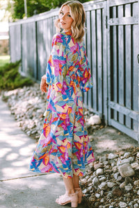 Multicolour Abstract Print High Waist V Neck Maxi Dress-2