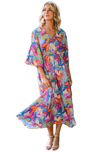 Multicolour Abstract Print High Waist V Neck Maxi Dress-6
