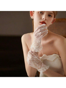 Floral Lace Pearl Decor Gloves - Modestly Yours