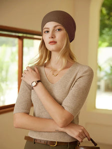 Modestly Yours 100% Cashmere Beanies Ribbed Hem Women Unibody Caps Knit to Shape Hat Autumn Winter Basic Real Cashmere Warm Hair Bonnet 2023