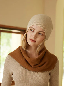 Modestly Yours Natural Beige 100% Cashmere Beanies Ribbed Hem Women Unibody Caps Knit to Shape Hat Autumn Winter Basic Real Cashmere Warm Hair Bonnet 2023