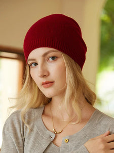 Modestly Yours Warm Red 100% Cashmere Beanies Ribbed Hem Women Unibody Caps Knit to Shape Hat Autumn Winter Basic Real Cashmere Warm Hair Bonnet 2023