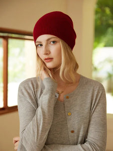 Modestly Yours 100% Cashmere Beanies Ribbed Hem Women Unibody Caps Knit to Shape Hat Autumn Winter Basic Real Cashmere Warm Hair Bonnet 2023