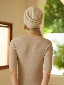 Modestly Yours 100% Cashmere Beanies Ribbed Hem Women Unibody Caps Knit to Shape Hat Autumn Winter Basic Real Cashmere Warm Hair Bonnet 2023