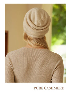 Modestly Yours 100% Cashmere Beanies Ribbed Hem Women Unibody Caps Knit to Shape Hat Autumn Winter Basic Real Cashmere Warm Hair Bonnet 2023