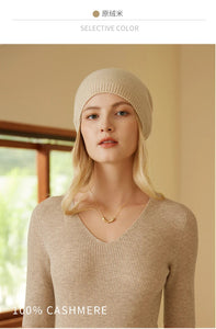 Modestly Yours 100% Cashmere Beanies Ribbed Hem Women Unibody Caps Knit to Shape Hat Autumn Winter Basic Real Cashmere Warm Hair Bonnet 2023