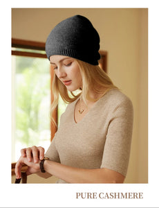 Modestly Yours 100% Cashmere Beanies Ribbed Hem Women Unibody Caps Knit to Shape Hat Autumn Winter Basic Real Cashmere Warm Hair Bonnet 2023