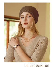 Modestly Yours 100% Cashmere Beanies Ribbed Hem Women Unibody Caps Knit to Shape Hat Autumn Winter Basic Real Cashmere Warm Hair Bonnet 2023