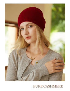 Modestly Yours 100% Cashmere Beanies Ribbed Hem Women Unibody Caps Knit to Shape Hat Autumn Winter Basic Real Cashmere Warm Hair Bonnet 2023