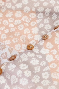 Apricot Boho Flower Print Smocked Waist Button Slit Maxi Skirt-15