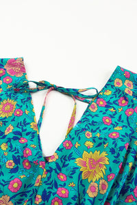 Green Boho Deep V Neck Floral Maxi Dress-18