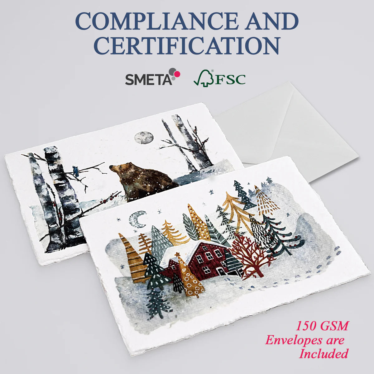 Winter’s Dream, Handmade Deckle-Edge Holiday Cards & Envelopes 20 pack