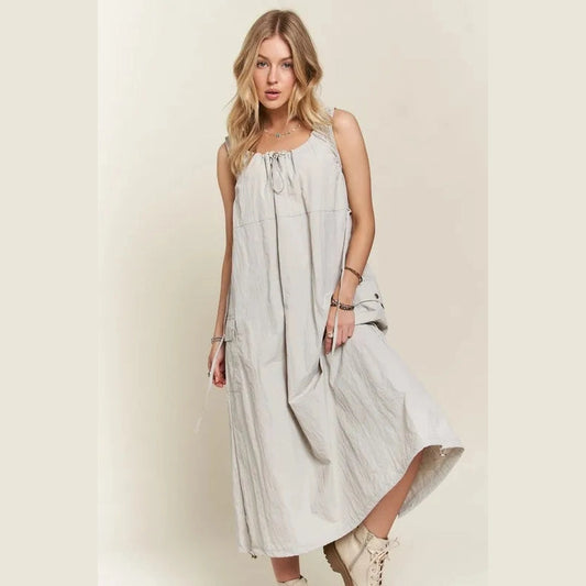 ADORA Drawstring Slit Back Cargo Dress