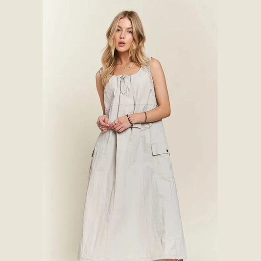 ADORA Drawstring Slit Back Cargo Dress