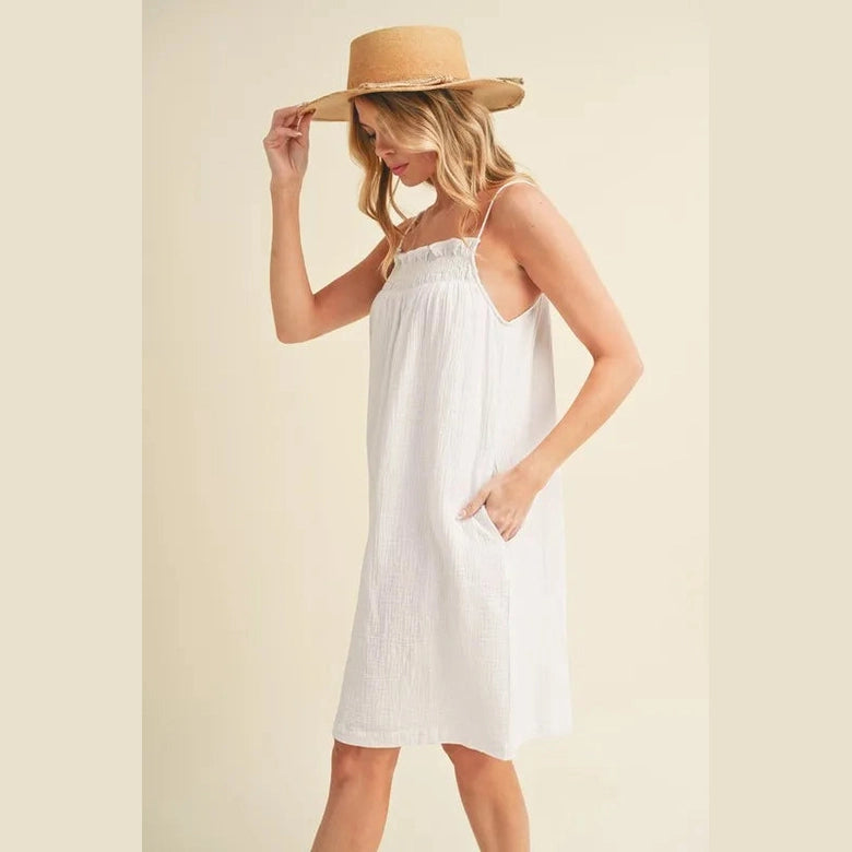 Aemi + Co Embroidered Trim Gauze Square Neck Mini Cami Dress