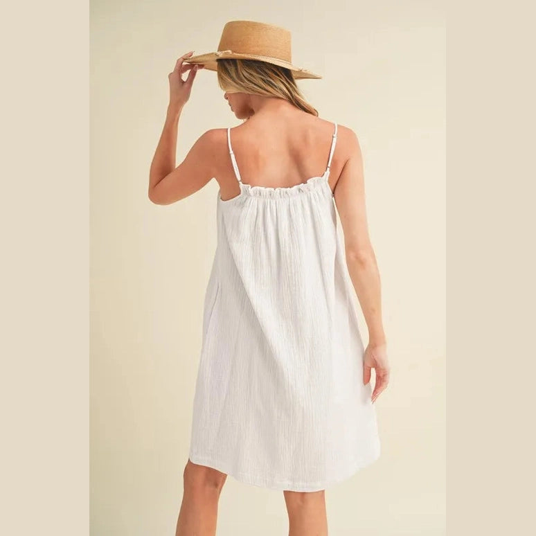 Aemi + Co Embroidered Trim Gauze Square Neck Mini Cami Dress