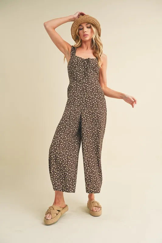 Aemi + Co Floral Sweetheart Neck Wide Leg Jumpsuit