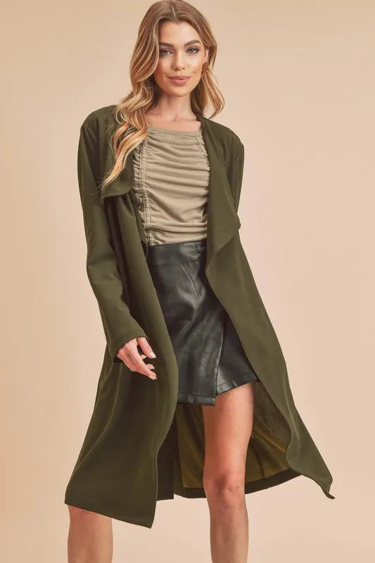 Aemi + Co Open Front Long Sleeve Longline Coat