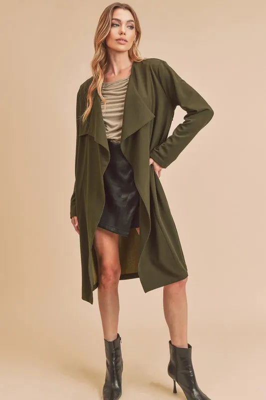 Aemi + Co Open Front Long Sleeve Longline Coat