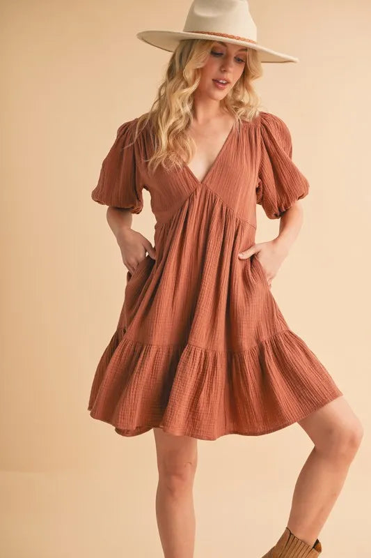 Aemi+Co Tied Back Ruffled Short Sleeve Mini Dress