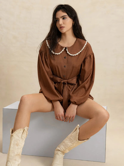 Alice, Peter Pan Collar Balloon Sleeve Top and Shorts Set
