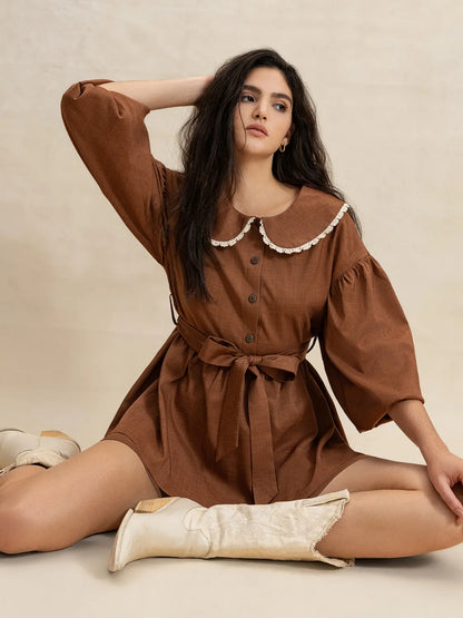 Alice, Peter Pan Collar Balloon Sleeve Top and Shorts Set