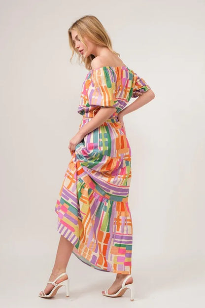And The Why Asymmetric Geo Printed Tiered Maxi Skirt