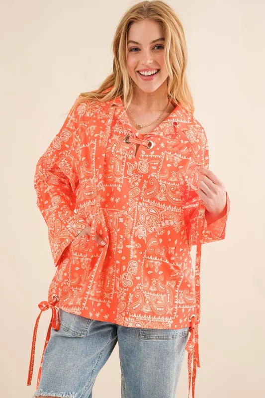 And The Why Bandana Pattern Lace Up Detailed Windbreaker