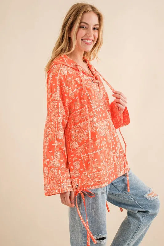 And The Why Bandana Pattern Lace Up Detailed Windbreaker