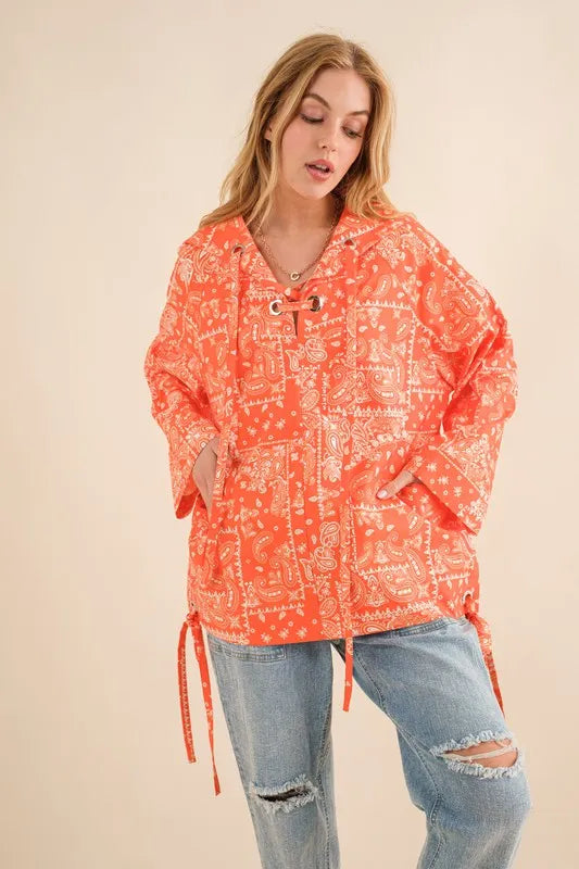 And The Why Bandana Pattern Lace Up Detailed Windbreaker