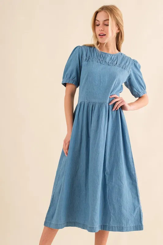 And The Why Full Size Washed Chambray Midi Dress Plus Size