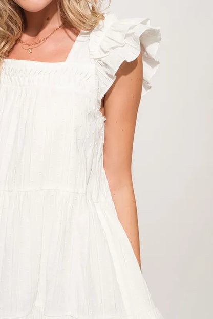 And The Why Origami Pleating Ruffled Sleeve Tiered Dress