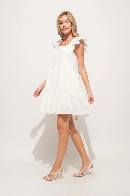 And The Why Origami Pleating Ruffled Sleeve Tiered Dress