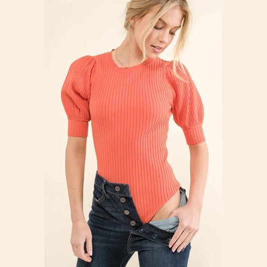 And The Why Puffed Half Sleeve Rib Basic Bodysuit