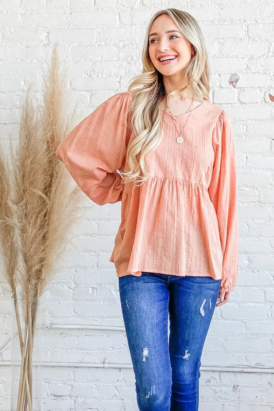 And The Why Textured V Neck Blouse Top