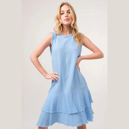 And The Why Washed Fringe Detail Tiered Dress